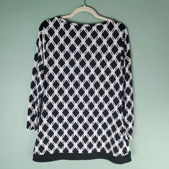 41 Hawthorn Womens Black White Geometric Long Sleeve Blouse Top Size Large - Picture 2 of 6